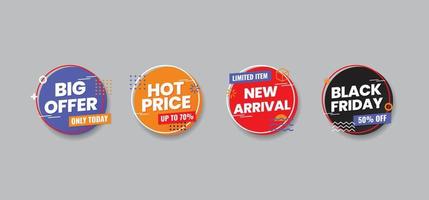 Set of sale marketing label, circle promotion badges, vector illustration