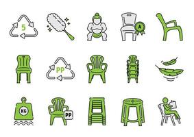 plastic chairs icon set vector