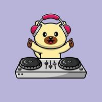 Cute Cat Playing DJ Music With Headphone Cartoon Vector Icon Illustration. Animal Technology Icon Concept Isolated Premium Vector.