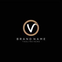 Initial letter V circle logo, monogram line art style design template. Black background. vector