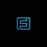 Initial letter FS square logo, monogram line art style design template. Black background. vector