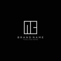 Letter NC square logo style line art design template. Black background. vector
