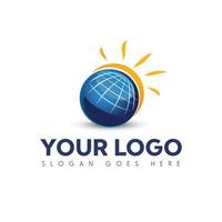 una imagen del logotipo de la tierra azul y el sol amarillo para la energía solar o el logotipo de la empresa de paneles solares vector