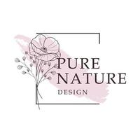 this is a decorative logo template that is handsdrawn with plant flower decor and square frame on a white background for beauty or fashion related business icon vector