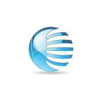 an abstract 3d orb logo in metallic blue color on a white background looks shiny and glossy for technology business icon
