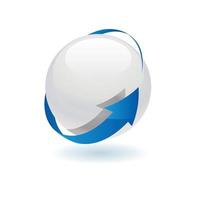 an abstract modern image of a white orb with one blue arrow encircling it on a white background vector