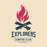 a simple fire place camping icon in rustic style for outdoor explorer or adventure company logo vector