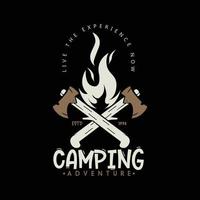 un simple ícono de campamento de chimenea en estilo rústico para el explorador al aire libre o el logotipo de la compañía de aventuras en un fondo oscuro