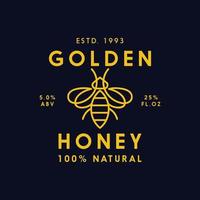 this image is a honey bee logo in flat line style in yellow color on a dark background vector