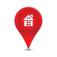 a logo image of a drop pin home pointer logo in right red color for geo location