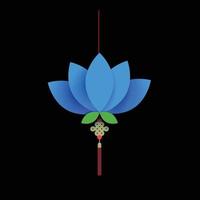 an image of a Chinese lantern in lotus flower shape in blue color for mid autumn festival vector