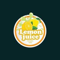this is a label logo in round shape for lemon juice product that depicts two fresh yellow lemon fruit one of them is sliced vector