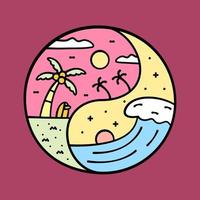 The wave and coconut summer time in Yin Yang concept for badge patch emblem graphic vector art t-shirt design