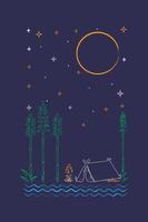 illustration of camping in a forest in the beautiful night vector