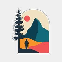 Hiking Man in The Matterhorn Switzerland with silhouette illustration style vector