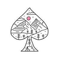 Nature mountain and camping in spades card shape. design for t-shirt, badge, sticker etc vector