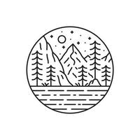 View of mountain and pines in mono line art like yosemite vector