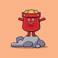 personaje de bolsillo de dibujos animados lindo de pie en piedra vector