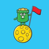 Cute cartoon Pocket standing on the moon with flag vector