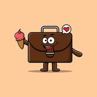 Cute Cartoon suitcase holding ice cream cone vector