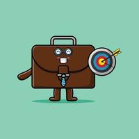 Cute cartoon suitcase businessman holding target vector