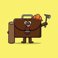cartoon suitcase as carpenter with ax and wood vector