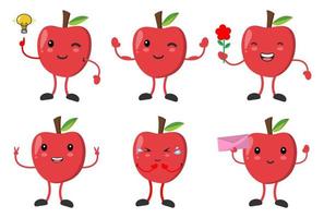 Set cute apple with various emotions pose cartoon character vector images