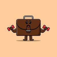 Cute cartoon suitcase is fitness with barbell vector