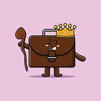 Cute cartoon suitcase wise king with golden crown vector