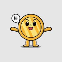 Cute cartoon gold coin with happy expression vector