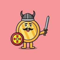 personaje de dibujos animados lindo moneda de oro pirata vikingo vector