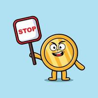 Cute Cartoon gold coin with stop sign board vector