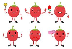 conjunto de tomate de dibujos animados con varias emociones plantean imágenes vectoriales vector