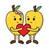 two yellow mango cartoon character in love vector images