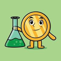 Cute cartoon gold coin as scientist vector