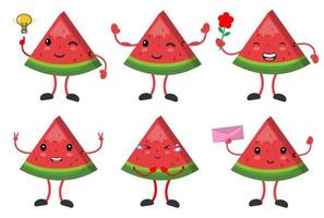 Set Cartoon Character watermelon with various emotions pose vector images