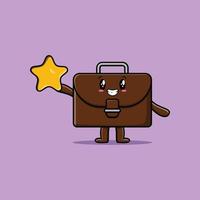 Cute cartoon suitcase holding big golden star vector