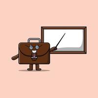 cartoon suitcase teacher teaching with whiteboard vector