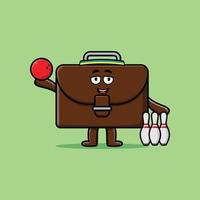 Cute cartoon suitcase character playing bowling vector