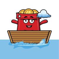 cute cartoon Pocket get on boat character vector