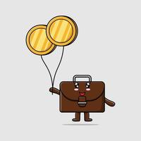 Cute cartoon suitcase floating with gold coin vector