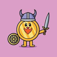 personaje de dibujos animados lindo moneda de oro pirata vikingo vector