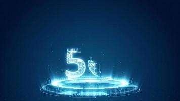 Motion graphic of Blue digital 5G logo with futuristic technology circle rotation and levitation particle on abstract background video