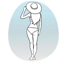 Woman on Summer Vacation Outline. vector