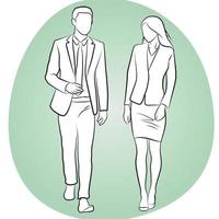 Businessman and Businesswoman Walking and Discussing.