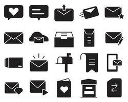correo postal, sobres, envío de cartas. conjunto de iconos de estilo de glifo, muy adecuado para su uso en sitios web, banners y más. vector