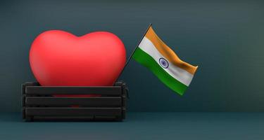 amo india, bandera india con corazón, espacio de copia, trabajo 3d e imagen 3d foto