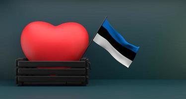 I love Estonia, Flag Estonia with heart, copy space, 3D work and 3D image photo