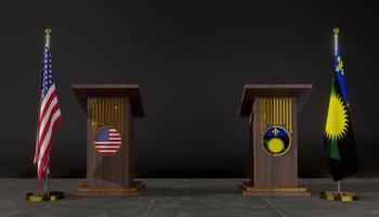 USA and Guadeloupe flags. USA and Guadeloupe flag. USA and Guadeloupe negotiations. Rostrum for speeches. 3D work and 3D image photo