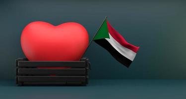 I love Sudan Flag Sudan with heart, copy space, 3D work and 3D image photo
